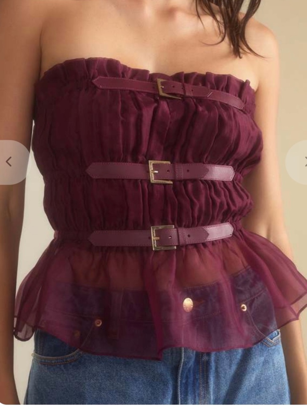 Cynthia Rowley Strapless Burgundy Ruffled Peplum Camisole